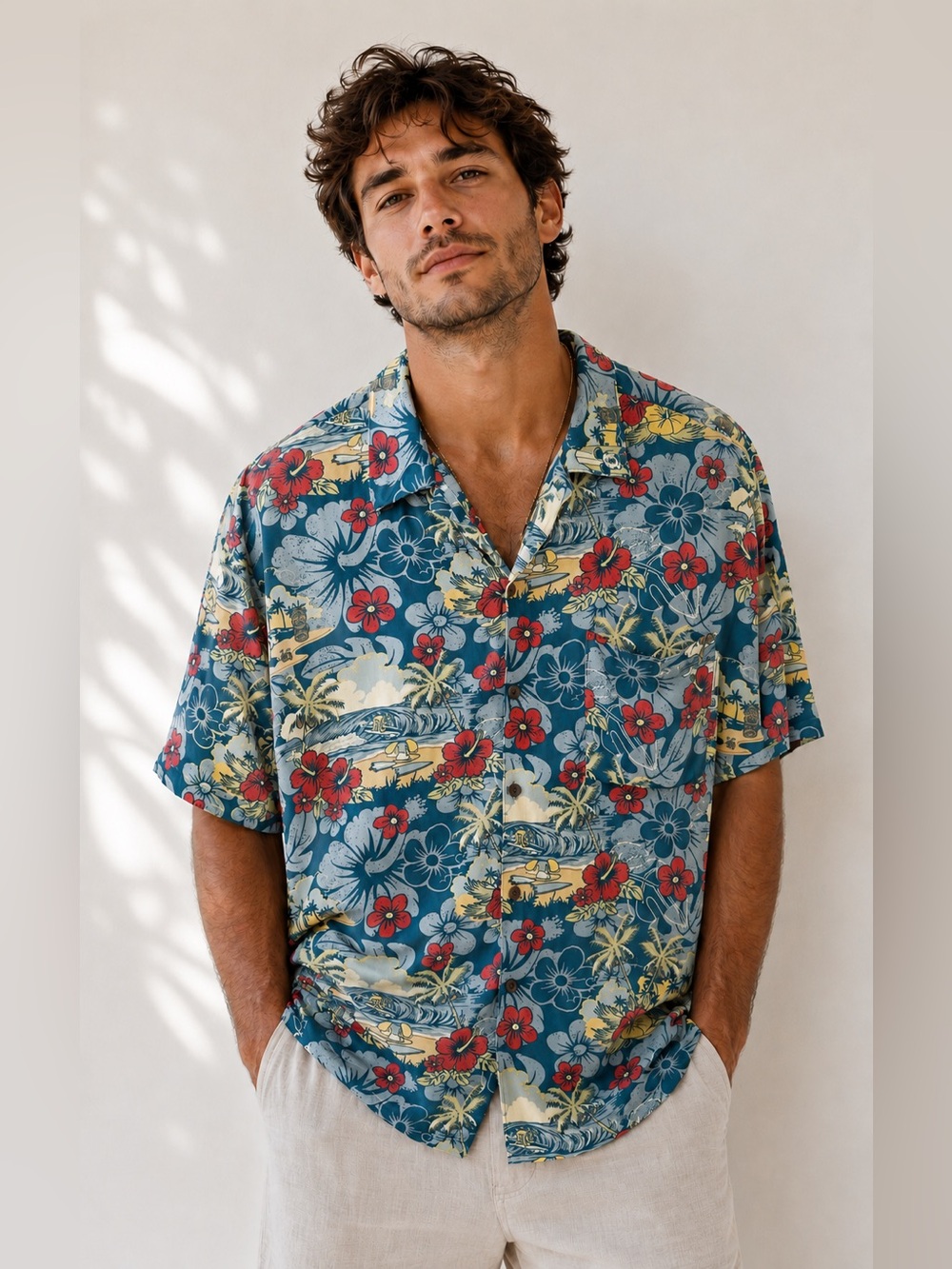 Disney Parks Mickey Hawaiian Rayon Button Up Shirt Men’s XL Tropical Blue Aloha